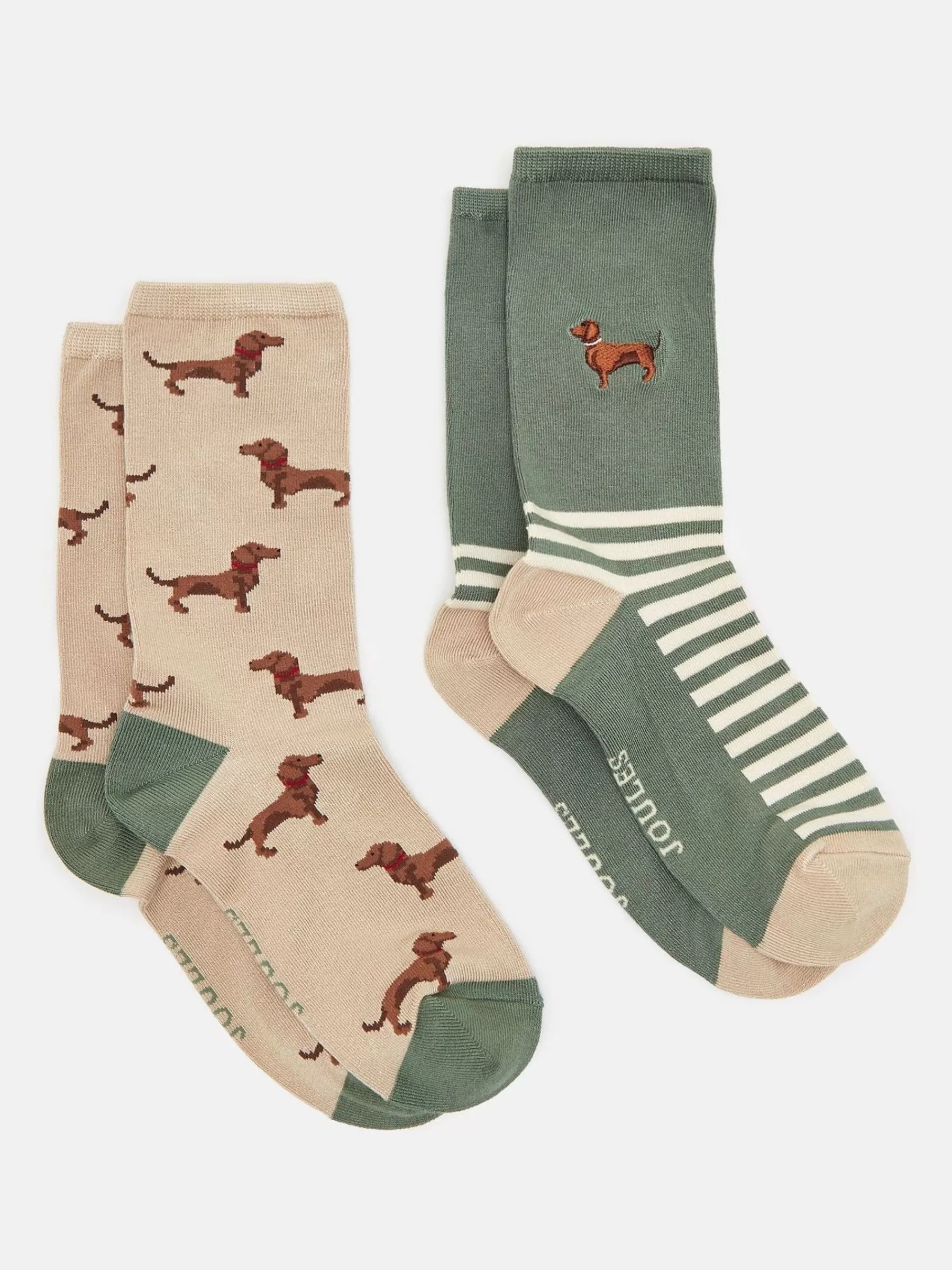 Joules Women's Everyday 2 Pack Socks (size 4-8) Green/Ecru New