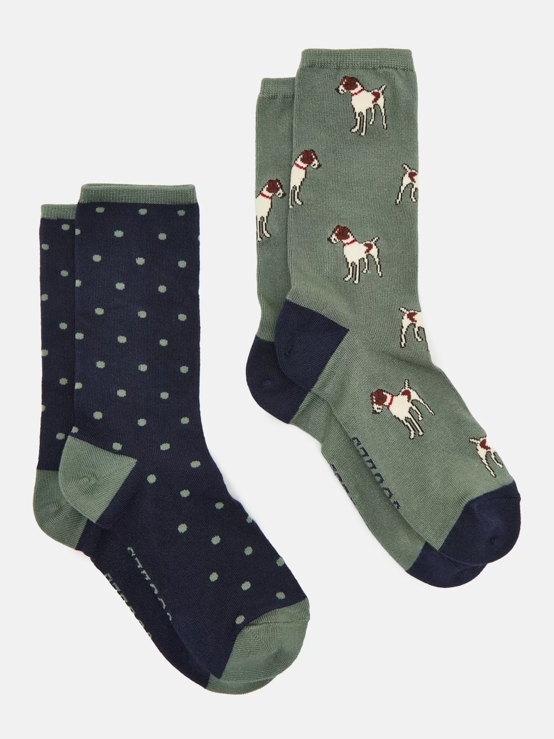 Joules Women's Everyday 2 Pack Socks (size 4-8) Green/Navy Outlet