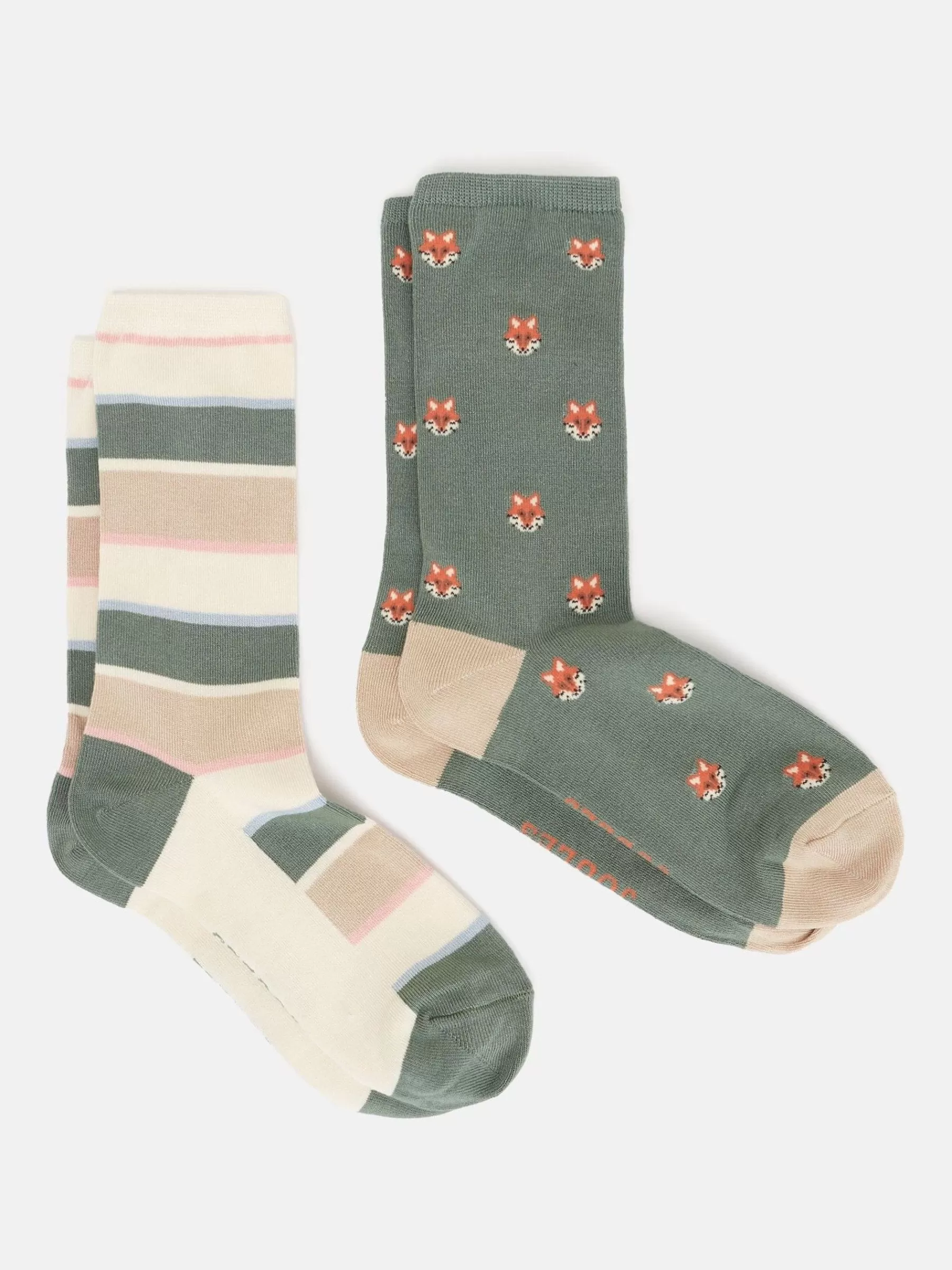 Joules Women's Everyday 2 Pack Socks (size 4-8) Khaki/Grey Hot