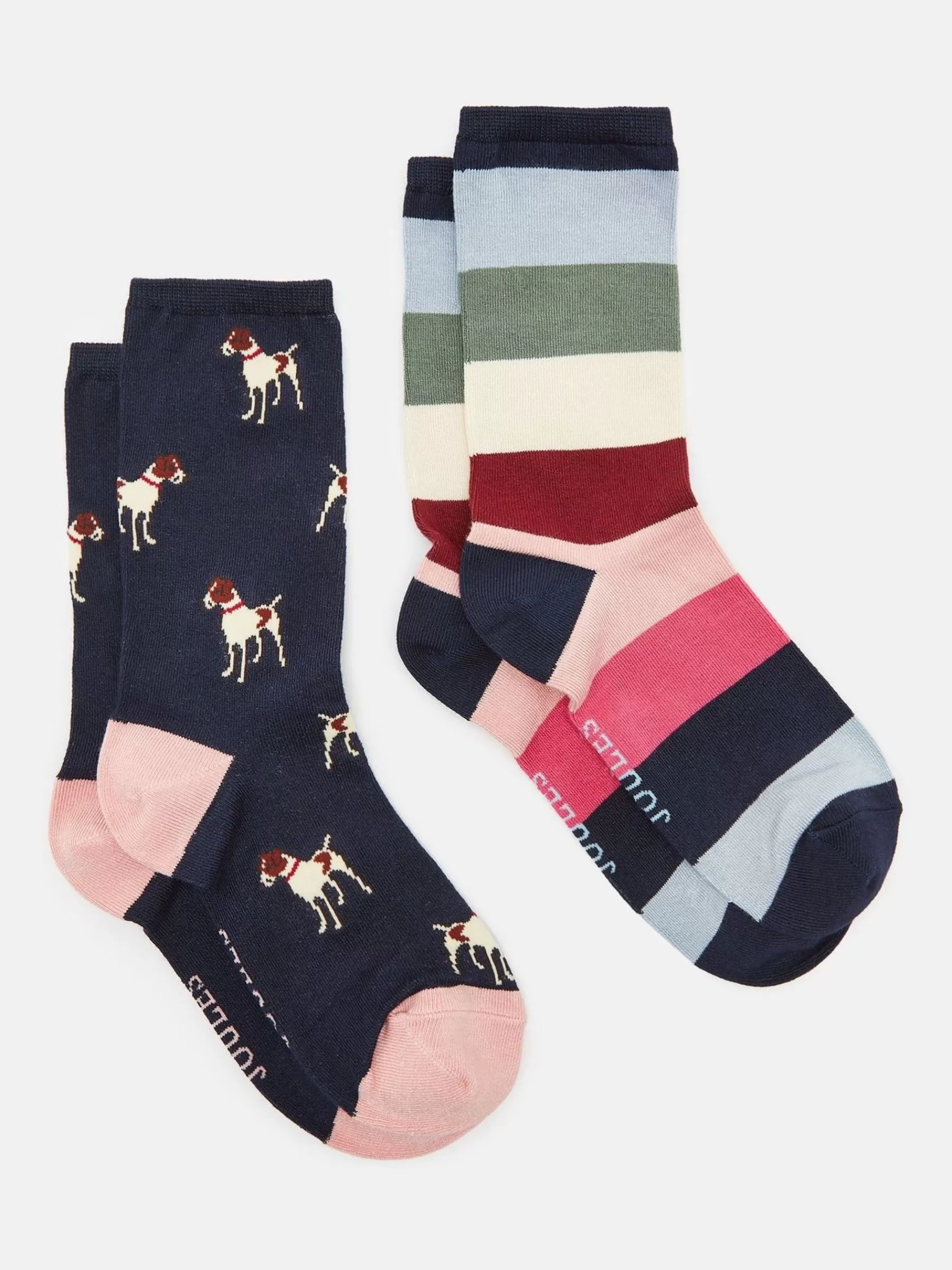 Joules Women's Everyday 2 Pack Socks (size 4-8) Navy/Pink Online