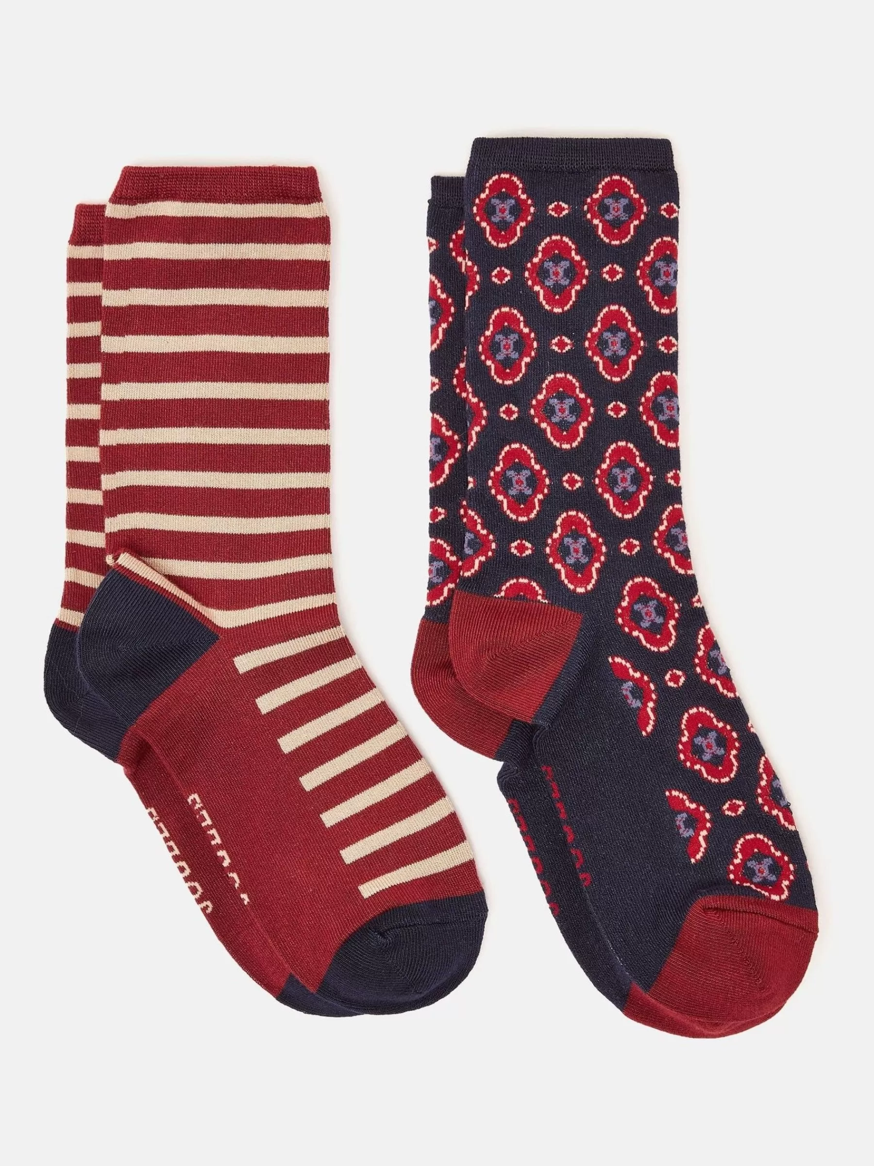 Joules Women's Everyday 2 Pack Socks (size 4-8) Navy/Red Store