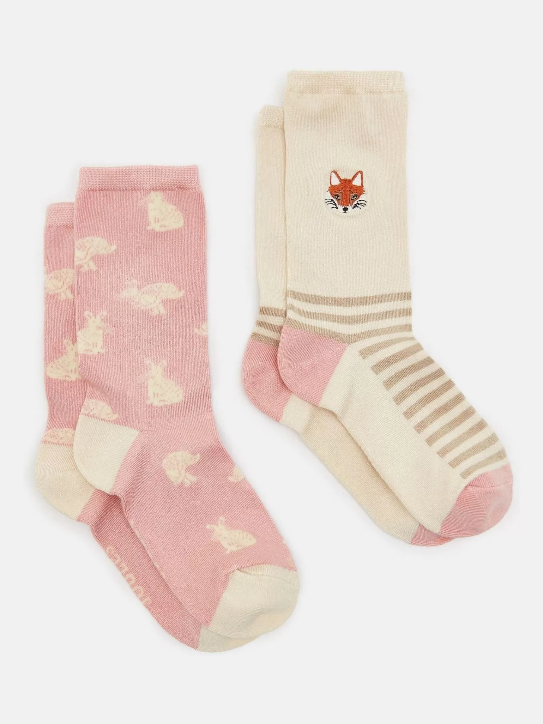 Joules Women's Everyday 2 Pack Socks (size 4-8) Neutral/Blush Fashion