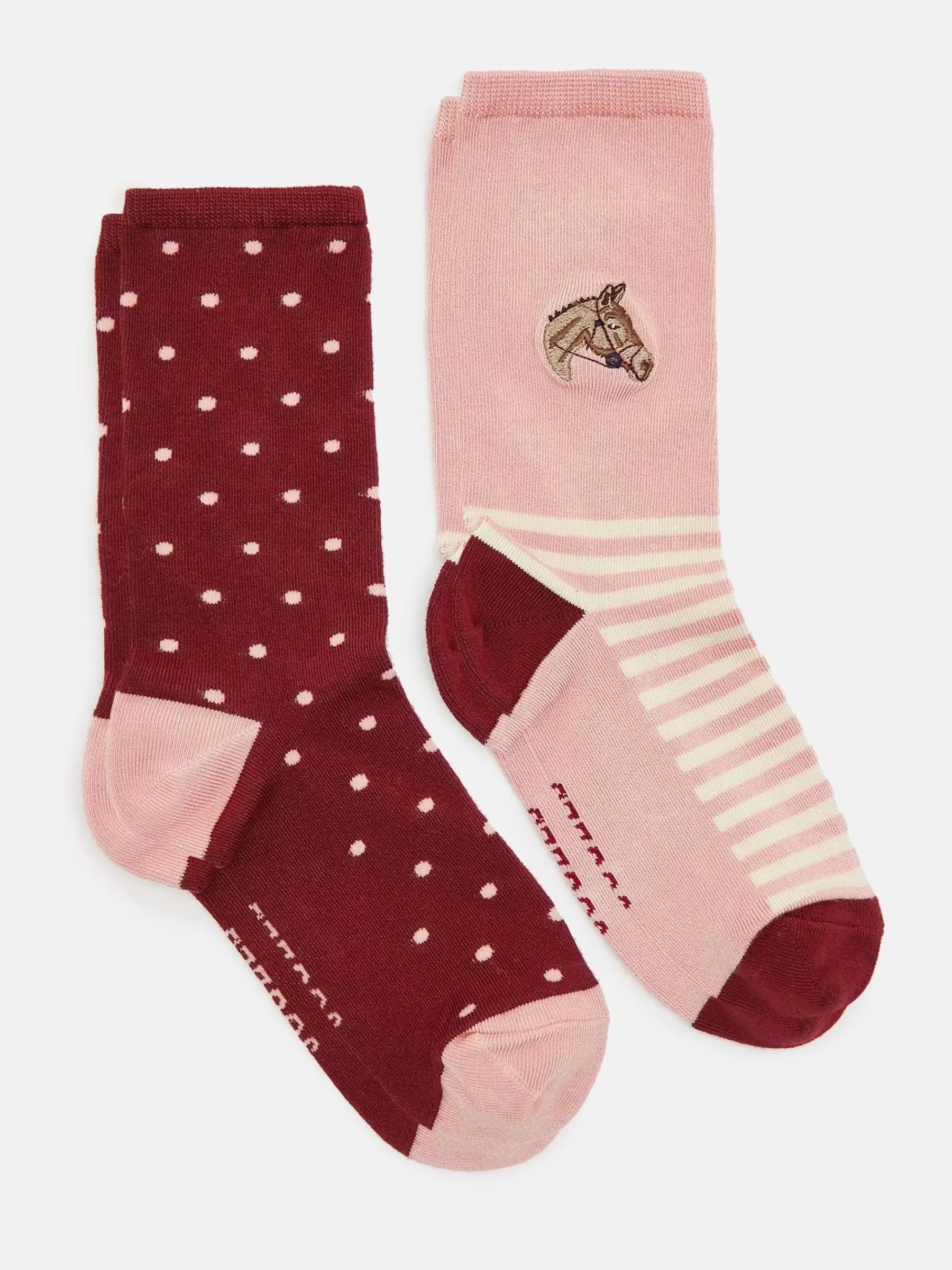 Joules Women's Everyday 2 Pack Socks (size 4-8) Pink/Red Outlet