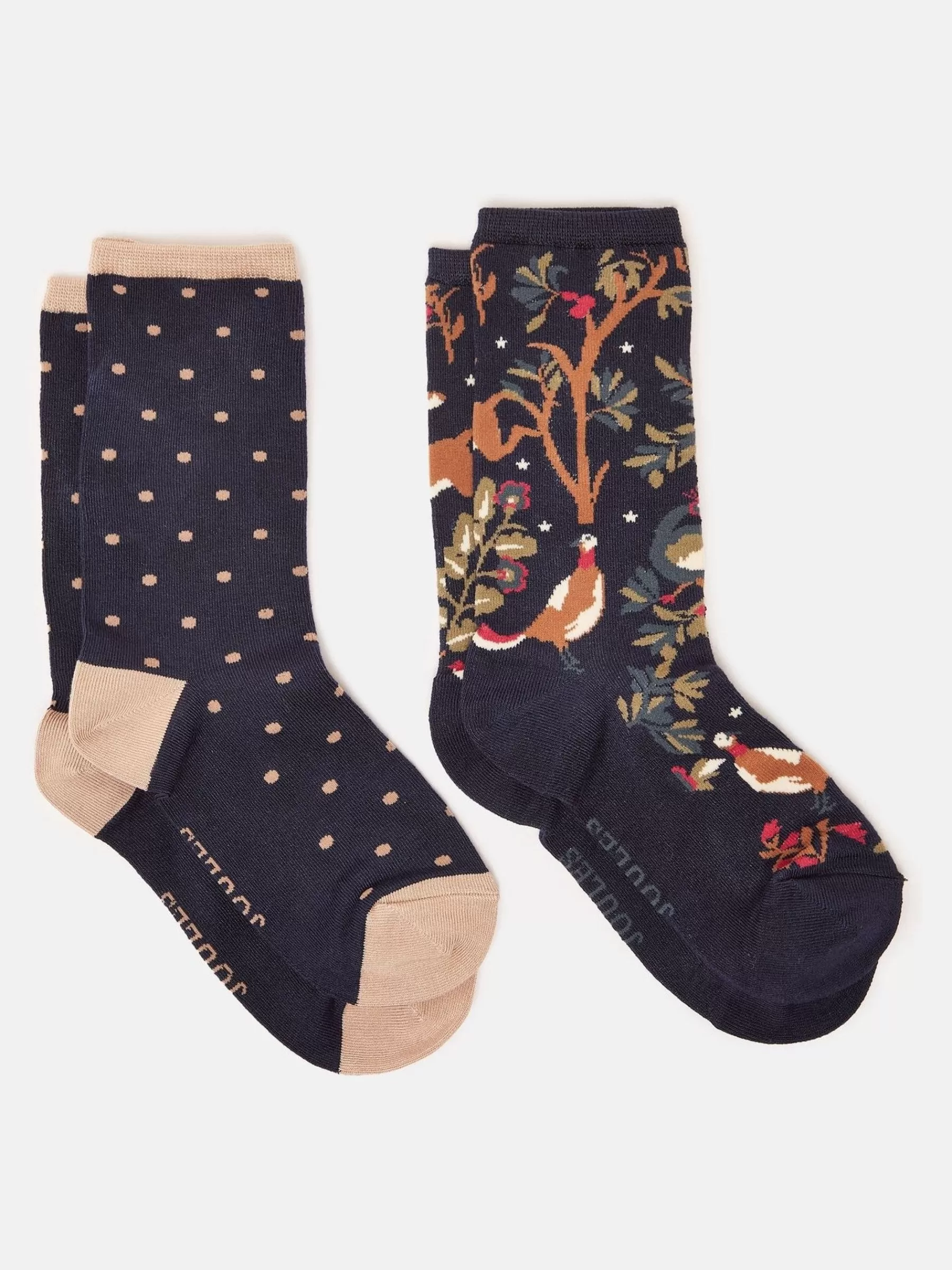 Joules Women's Everyday 2 Pack Socks (size 4-8) Tan/Navy Cheap